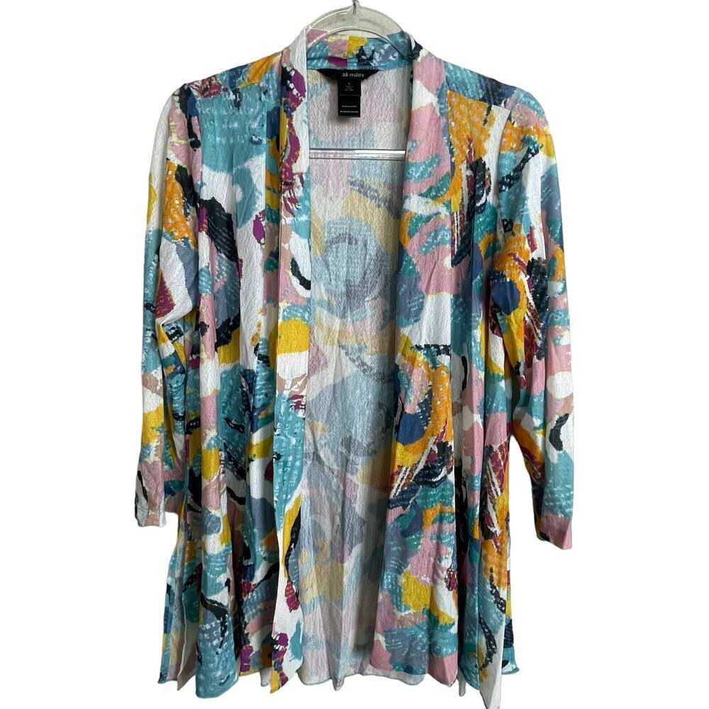 Ali Miles Sheer Women's S Open Front Cardigan Size S Water Color Drop Shoulder